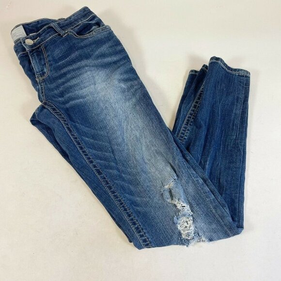BKE Womens Stella Skinny Distressed Jeans Blue Size 27R Low Rise Y2K ABK2511 - Picture 1 of 11